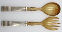 Auktion 358 / Los 11045 <br>Salatbesteck, Silbergriffe, Dänemark 1932, Altersspuren, ca. L-20,2cm