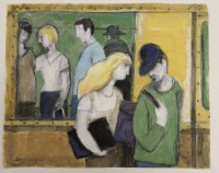 Vera SINGER (1927), Personen vor Zug, Aquarell, ungerahmt, BG 31 x 38cm, Nachlassstempel