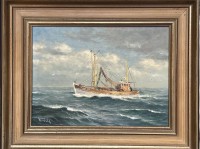 Auktion 358 / Los 4034 <br>Ernst TROCH (1925-1996), "Dorumer  Fischkutter Dor-12" Öl/Holz, gerahmt, RG 26x33 cm