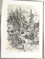 Auktion 358 / Los 5008 <br>Ulrich Stückelberger (1938), 1988 Bergwelt, aquarell. Zeichnung, ger/Glas, RG 109x80 cm, Sperrgut, Blattgrüsse 84x58 cm