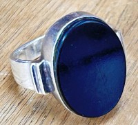 Auktion 358 / Los 1285 <br>Silberring-800- "LMF", Onyx Lagenstein, RG 50, 5,9 gr.