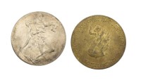 Auktion 358 / Los 6024 <br>2x Münzen, Weimarer Republik, Volksopfer Rhein und Ruhr 1923, 50 u. 100 Millionen Mark, Altersspuren
