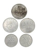 Auktion 358 / Los 6032 <br>5x Inflationsmünzen, Aluminium,