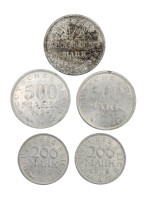 Auktion 360 / Los 6024 <br>5x Inflationsmünzen, Aluminium,