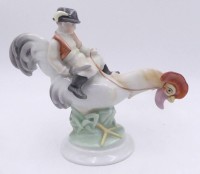 Los 8059 <br>Hahnenreiter "Herend" farbig staffioert, H-15 cm, L-16 cm