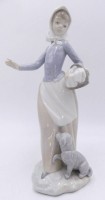 Auktion 358 / Los 8168 <br>Porzellanfigur "NAO" by Lladro, Mädchen mit Hund, H-25 cm
