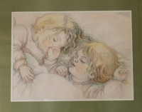 Auktion 358 / Los 5012 <br>wohl Charlotte ZUREK-EILERS (1910-1971), schlafende Kinder,  Litho, gerahmt/Glas, RG 42 x 53cm