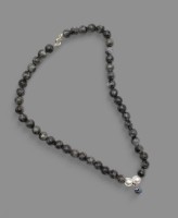 Auktion 358 / Los 1421 <br>Amazonit-Halskette mit kl. Moissanite Anhänger dieser ca. 1ct, ca. L-40cm, Zertifikat anbei