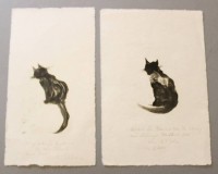 Auktion 358 / Los 5014 <br>2x kl. Tuschezeichnungen, je mit Widmung, undeutl. signiert Jaler ?, jer ungerahmt., ca. BG 21 x 14cm