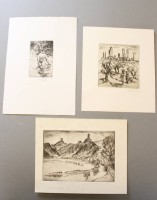 Auktion 358 / Los 5017 <br>3x Rudolf KOCH (1902-1985) ,  kl. Radierungen, div. Motive, ungerahmt,  größte BG 24,5 x 17,5cm