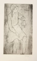 Auktion 358 / Los 5025 <br>Rudolf KOCH (1902-1985), Mädchen auf Stuhl, Radierung, ungerahmt, BG 38 x 26cm