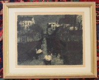 Auktion 358 / Los 5045 <br>Fritz B...., Schwäne, Radierung, ger./Glas, datiert in Platte 1911, RG 27 x 33cm.