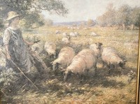 Auktion 358 / Los 4071 <br>William Kay BLACKLOCK (1872-1922), Schafhirtin mit Herde, Öl/Leinen,40x49 cm, gerahmt RG 60x67 cm