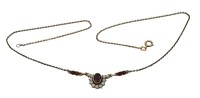 Auktion 359 / Los 1015 <br>Collier, 835er Silber, besetzt mit Granat, Amethyst und kl. Opalen, älter., zus., 3,7gr., ca. L-42cm