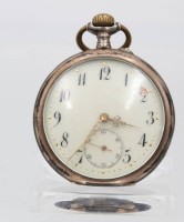 Auktion 359 / Los 2011 <br>Herrentaschenuhr, 800er Silbergehäuse, Kronenaufzug, Werk läuft, Innen Namensgravur, D-4,8cm