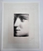 Auktion 359 / Los 5002 <br>Pablo PICASSO (1881-1973)  "Visage" 1928, autorisierte spätere  Sonder-Ausgabe 1998 der Lithographie,  in Platte signiert, in einer Auflage von 48 Stück,  in Mappe und Erklärungen,  Mappe  42x34 cm