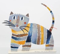 Auktion 359 / Los 15016 <br>Katze aus Metallgefertigt, bemalt,  unleserl. signiert und datiert, H-24,5cm B-24cm