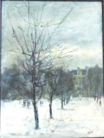Auktion 359 / Los 4013 <br>unlesaerl. sign. CAleg?) "Winterlandschaft mit Figuren" Öl/Platte, 61x48  cm,  75x60 cmalt gerahmt, RG  75x60 cm
