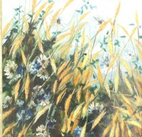 Auktion 359 / Los 4014 <br>anonym, Feldblumen und Ähren, Öl/Platte, gerahmt, RG 68x70 cm