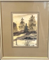 Auktion 359 / Los 4022 <br>Plochmann, 1988 "Landschaft mit Bäumen" Aquarell, ger/Glas, RG 34x26 cm
