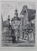 Auktion 359 / Los 5006 <br>kl. Ansichtenradierung, Rothenburg o.T., signiert, ger./Glas, RG 24,8 x 18,7cm