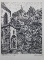 Auktion 359 / Los 5007 <br>Ansichtenradierung, Marburg, sign. Hans Hell, ger./Glas, RG 30,2 x 25cm