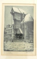 Auktion 359 / Los 5008 <br>Paul KREISEL (1891-1982)  "Danziger Krantor im Winter"orig. Radierung, 25,5x18 cm, ger/Glas, RG 51x41 cm