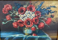 Auktion 359 / Los 4028 <br>Carl NORDMANN (1849-1922)  "Klatschmohn in Vase"  Öl/Leinen, schwerer Goldrahmen, RG  75x100 cm (Sperrgut)