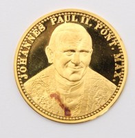 Auktion 359 / Los 6008 <br>VATIKAN. Goldmedaille 1978, Habemus Papam, 7,9 gr., 999er Feingold, Schauseitig roter Fleck?, D-2,6cm