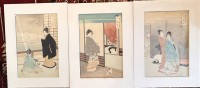 Auktion 374<br>Ogata Gekko (1859-1920), 3 Farbholzschnitte aus der Serie "Sitten und Gebr&auml;uche der Damen" von 1892, BG  42x32 cm
