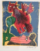 Auktion 359 / Los 5033 <br>Corneille (1922-2010),  "Vogel",  Farblithografie, 30/100, MG 31 cm x 27 cm,  gut gerahmt, RG56x45 cm
