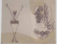 Auktion 359 / Los 5034 <br>Max ERNST (1891-1976)  Zu : Almanach surréaliste du demi-siècle (1950), Farblithografie, wohl in Platte??? frz. betitelt und signiert, MG  23x27 cm, gut gerahmt, RG 43x53 cm