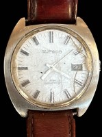 Auktion 359<br>mechan. HAU "Supena" Handaufzug, 17 Steine, braunes Lederband, Glas zerkratzt,Werk  läuft