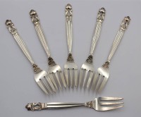 Auktion 359 / Los 11029 <br>6x Kuchengabeln, Georg Jensen Dänemark, Acorn, Sterling, 156,6gr., L-14cm