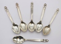 Auktion 359 / Los 11030 <br>6x Teelöffel,Georg Jensen Dänemark, Acorn, Sterling, 89,3gr., L-11,2cm