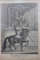 Auktion 359 / Los 5038 <br>Das Compliment mit der Lanze / Le Compliment avec la Lance. Kupferstich v. Johann Elias Ridinger , gerahmt/Glas, RG 31,5 x 25cm