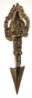 Auktion 365<br>Phurba Dorje, Tibet, Bronze vergoldet, Buddhistisches Ritual Mahakal, neuzeitl. L-29 cm
