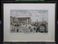 Heinz Wehlisch, Radierung, Ansicht Cuxhaven um 1910, gerahmt/Glas, RG 32,5 x 42,5cm.
