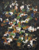Auktion 359 / Los 4052 <br>Klaus STAUDT (1932), moderne Komposition, ohne Titel, um 1960, Öl/Malfaser, MG 50 x 42cm
