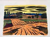 Auktion 359 / Los 5057 <br>Fred STAUFFER (1892-1980),"Felder "GR: FARBLITHOGRAFIE, signiert, 37 x 50 cm, BG 50x65 cm