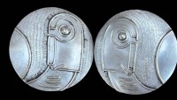 Auktion 360 / Los 1006 <br>Paar grosse, runde Designer-Ohrstecker, Silber-925-, D-4,3 cm, 18,2 gr