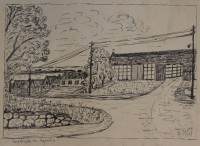 Auktion 360<br>Alfred Selke 1947, Dorfstrasse in Kopahn, wohl Zeichnung, ger./Glas, RG 19,7 x 23,7cm