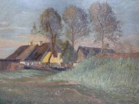 Auktion 360 / Los 4008 <br>GJ Andersen, Gehöft, Öl/Harfaser, gerahmt, RG 62,5 x 78,5cm, Sperrgutversand!
