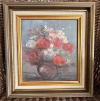 Auktion 360 / Los 4012 <br>Fedor SZERBAKOW (1911-2009)  "Blumen im Tonkrug" Öl/Malfaser, gerahmt, RG 36x33 cm