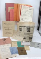 Auktion 360 / Los 7003 <br>Dokumentennachlass sowie Ordensspange, wohl alles eine Person aus Breslau,  1. u. 2. WK, Ordenspange mit  EK 2kl. 1. WK, KTK, preus. Dienstauszeichnung, alles in kl. Lederkoffer