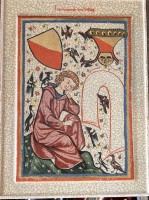 Auktion 360 / Los 9019 <br>Wandfliese "Staatl. Majolika Karlsruhe", W. v. d. Vogelweide, 31x23 cm