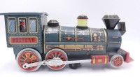 Auktion 360<br>gr. Blech-Westernlok mit Batteriebetrieb,H-14 cm, L-37 cm, Werk läuft