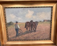 Auktion 360 / Los 4024 <br>Hansen "Bei der Feldarbeit" um 1930, Öl/Leinen, gerahmt, RG 41x51 cm
