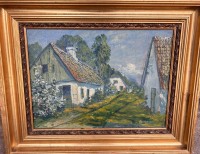 Auktion 360 / Los 4025 <br>Carl HESSLUND (XIX-XX)  "Häuser an Dorfstrasse" Öl/Leinen, gerahmt, RG 40x60 cm