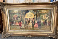 Auktion 360 / Los 4029 <br>Jules Vestin "Ball-Besucher", Öl/Platte, gerahmt, RG 40x65 cm